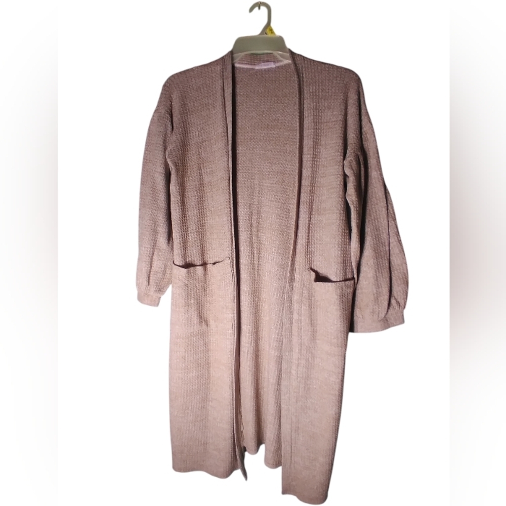 Cherish womens long light brown cardigan sweater pockets size large